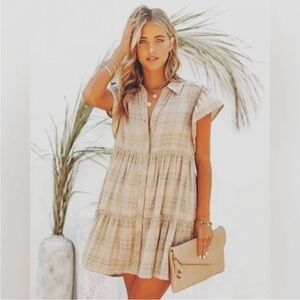 Vici Neutral Plaid Mini Dress